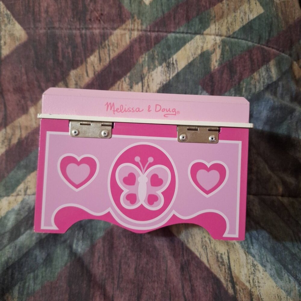 Melissa & Doug Pink Jewelry Box Butterfly Hearts Mirror Organizer